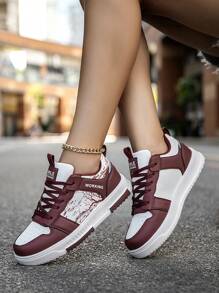 Women's New Stylish Color Block Increased Height Casual Outdoor Hiking Shoes, Fashion Letter & Branch Pattern Lace-Up Casual Skateboard Shoes for Sale Australia| New Collection Online| SHEIN Australia