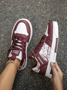 Women's New Stylish Color Block Increased Height Casual Outdoor Hiking Shoes, Fashion Letter & Branch Pattern Lace-Up Casual Skateboard Shoes for Sale Australia| New Collection Online| SHEIN Australia