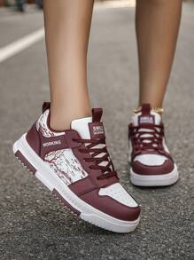 Women's New Stylish Color Block Increased Height Casual Outdoor Hiking Shoes, Fashion Letter & Branch Pattern Lace-Up Casual Skateboard Shoes for Sale Australia| New Collection Online| SHEIN Australia
