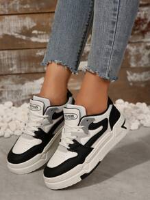 2026 Spring New Women's Black & White Student Shoes Skateboard Shoes Fashion Versatile Breathable Sports Shoes Casual Shoes INS Style PU Synthetic Leather for Sale Australia| New Collection Online| SHEIN Australia