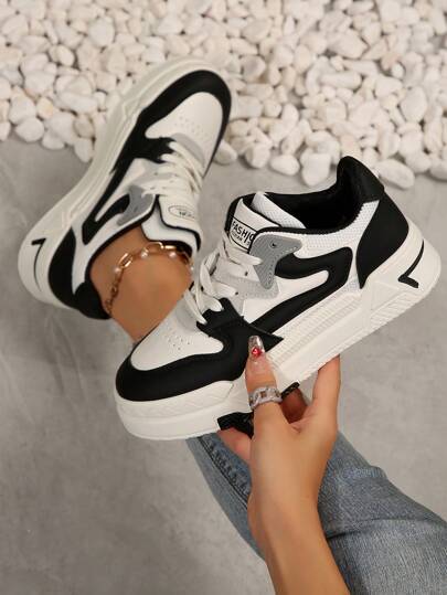 2026 Spring New Women's Black & White Student Shoes Skateboard Shoes Fashion Versatile Breathable Sports Shoes Casual Shoes INS Style PU Synthetic Leather for Sale Australia| New Collection Online| SHEIN Australia