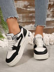 2026 Spring New Women's Black & White Student Shoes Skateboard Shoes Fashion Versatile Breathable Sports Shoes Casual Shoes INS Style PU Synthetic Leather for Sale Australia| New Collection Online| SHEIN Australia