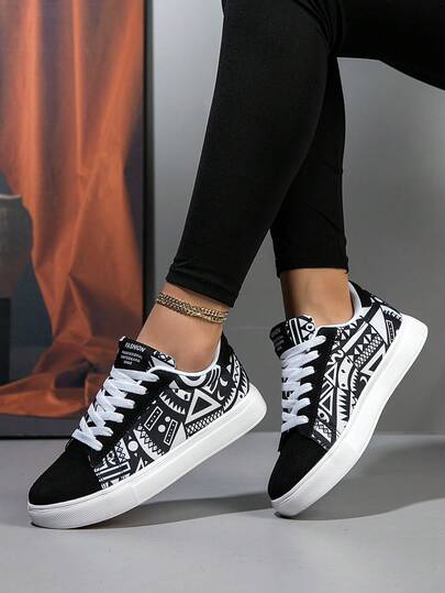 Women's Casual Sports Shoes With Random Geometric Print Pattern, Versatile, Fashionable And Comfortable, Suitable For Outdoor Sports, Hiking, Daily Wear, Unisex Couple Shoes for Sale Australia| New Collection Online| SHEIN Australia