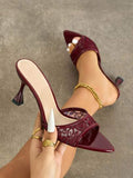 Women's High Heel Mules, Summer Sandals, Fashionable Banquet Party Outdoor Elegant Stiletto Heels, Travel, Shiny Trim Strap Design for Sale Australia| New Collection Online| SHEIN Australia