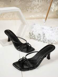 Multi-Strap Criss-Cross Design Slip-On Square Toe Stiletto Heels, Fashionable High Heel Sandals For Women, Comfortable Black High Heels, Kitten Heel, Elegant High Heels For Women, Suitable For Formal Occasions for Sale Australia| New Collection Online| SH