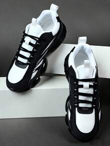 Men's 2026 Newest All-Black Thick Sole Chunky Sneakers, Height-Increasing Shock-Absorbing Breathable Mesh Sports Shoes, Streetwear Versatile Men's Shoes, Leather PU Mesh Splicing Marathon Running Shoes, Plus Size 46, Youth Handsome Men's Shoes for Sale Au