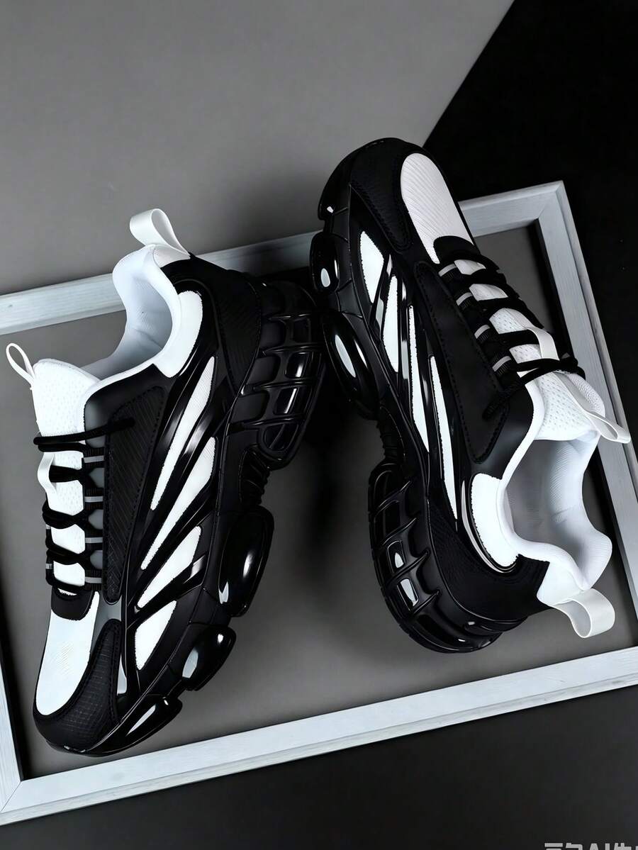 Men's 2026 Newest All-Black Thick Sole Chunky Sneakers, Height-Increasing Shock-Absorbing Breathable Mesh Sports Shoes, Streetwear Versatile Men's Shoes, Leather PU Mesh Splicing Marathon Running Shoes, Plus Size 46, Youth Handsome Men's Shoes for Sale Au