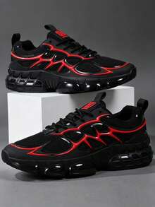 Men's Sports Shoes 2026 Latest All Black Thick Sole Chunky Sneakers Height Increasing Shock Absorbing Breathable Mesh Sports Shoes Streetwear Versatile Men's Shoes Leather PU Mesh Splicing Marathon Running Shoes Men's Plus Size 46 Shoes Youth Handsome Men