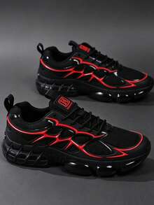 Men's Sports Shoes 2026 Latest All Black Thick Sole Chunky Sneakers Height Increasing Shock Absorbing Breathable Mesh Sports Shoes Streetwear Versatile Men's Shoes Leather PU Mesh Splicing Marathon Running Shoes Men's Plus Size 46 Shoes Youth Handsome Men