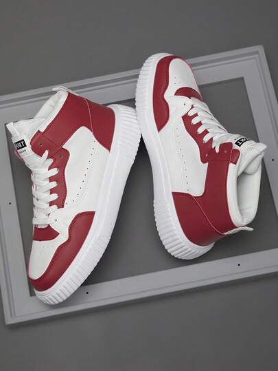 Women's Red High-Top Fashion Casual Sports Shoes Round Toe Lace-Up Daily Walking Jogging Sneakers for Sale Australia| New Collection Online| SHEIN Australia