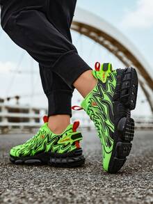 Men's Neon Green Flame Pattern Minimalist Versatile Casual Comfortable Running Shoes, Daily Colorblock Patchwork Low-Top Commuter Outdoor Sports Shoes, Air Cushion Running Shoes for Sale Australia| New Collection Online| SHEIN Australia