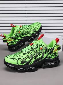 Men's Neon Green Flame Pattern Minimalist Versatile Casual Comfortable Running Shoes, Daily Colorblock Patchwork Low-Top Commuter Outdoor Sports Shoes, Air Cushion Running Shoes for Sale Australia| New Collection Online| SHEIN Australia