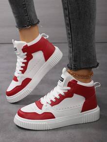 Women's Red High-Top Fashion Casual Sports Shoes Round Toe Lace-Up Daily Walking Jogging Sneakers for Sale Australia| New Collection Online| SHEIN Australia